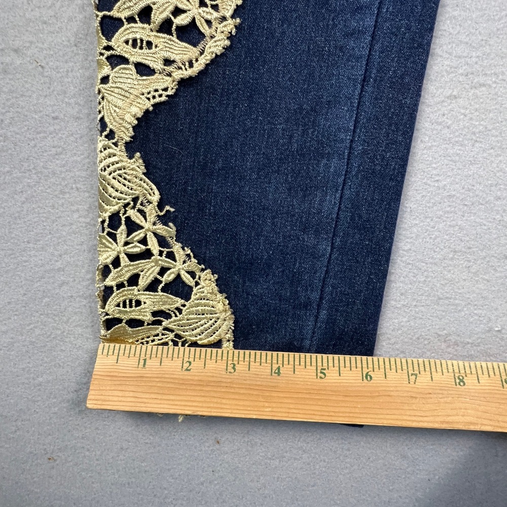 K. Jordan Lace Applique Jeans Womens 16 Blue Dark Wash Skinny Boho Denim Pants - Picture 4 of 13